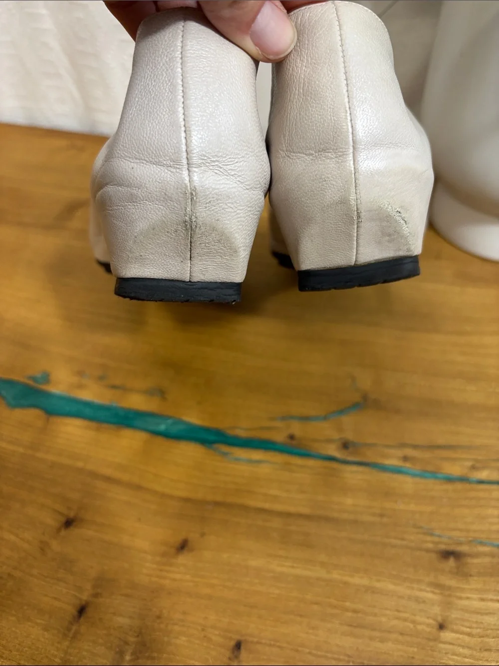 Thierry Rabotin white cream Leather Italian Peep Toe wedge